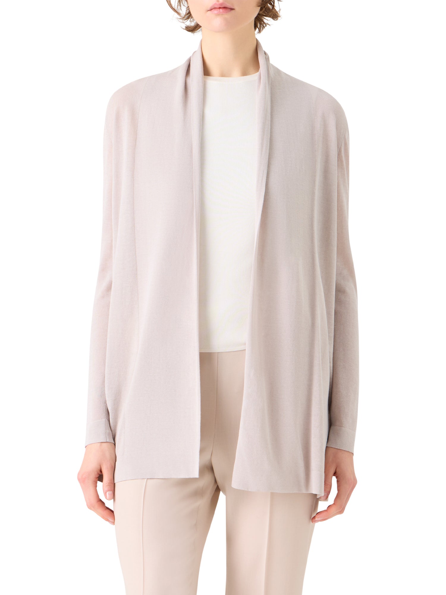 Shawl Collar Long Silk-Cotton Cardigan