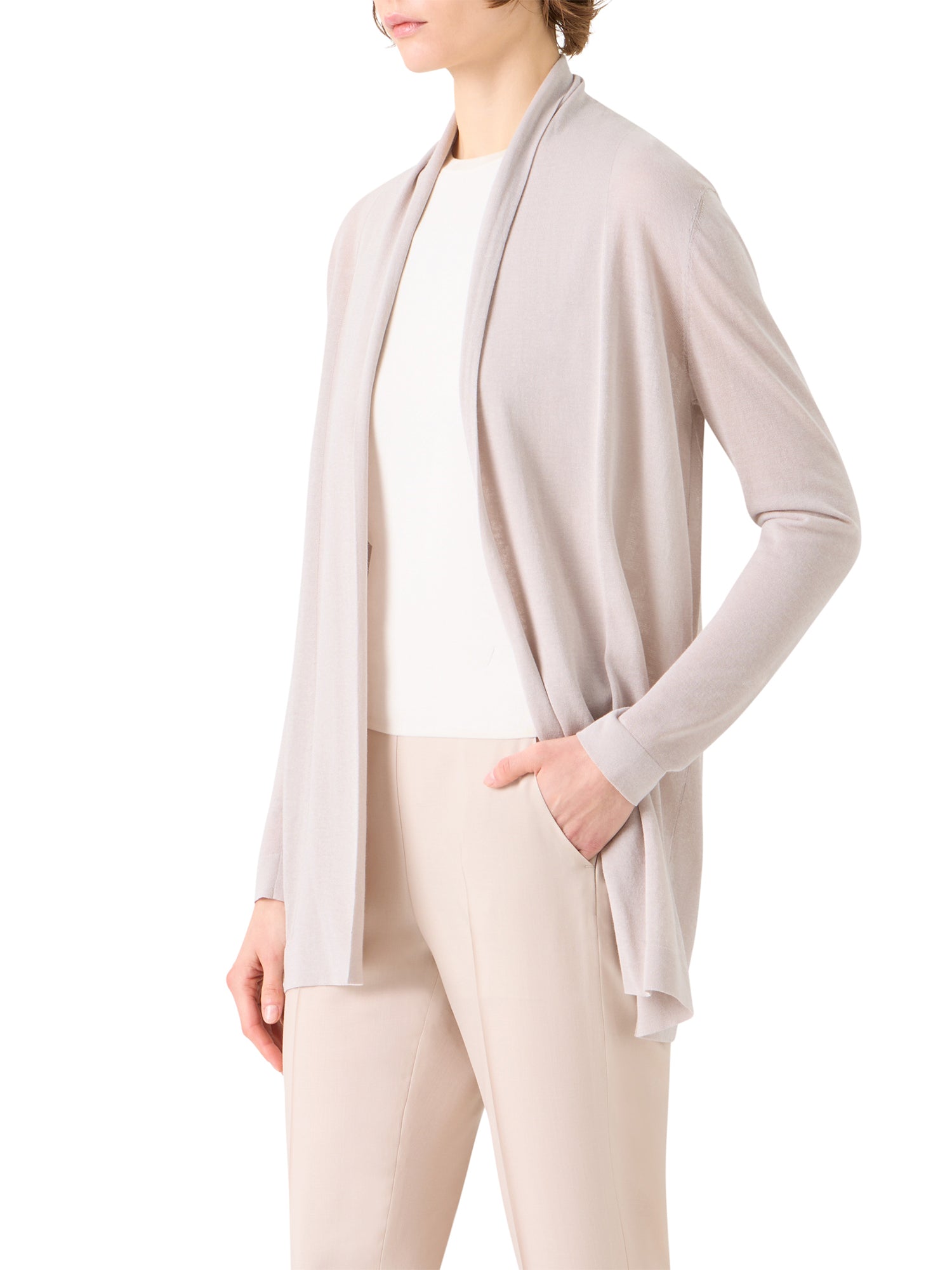 Shawl Collar Long Silk-Cotton Cardigan