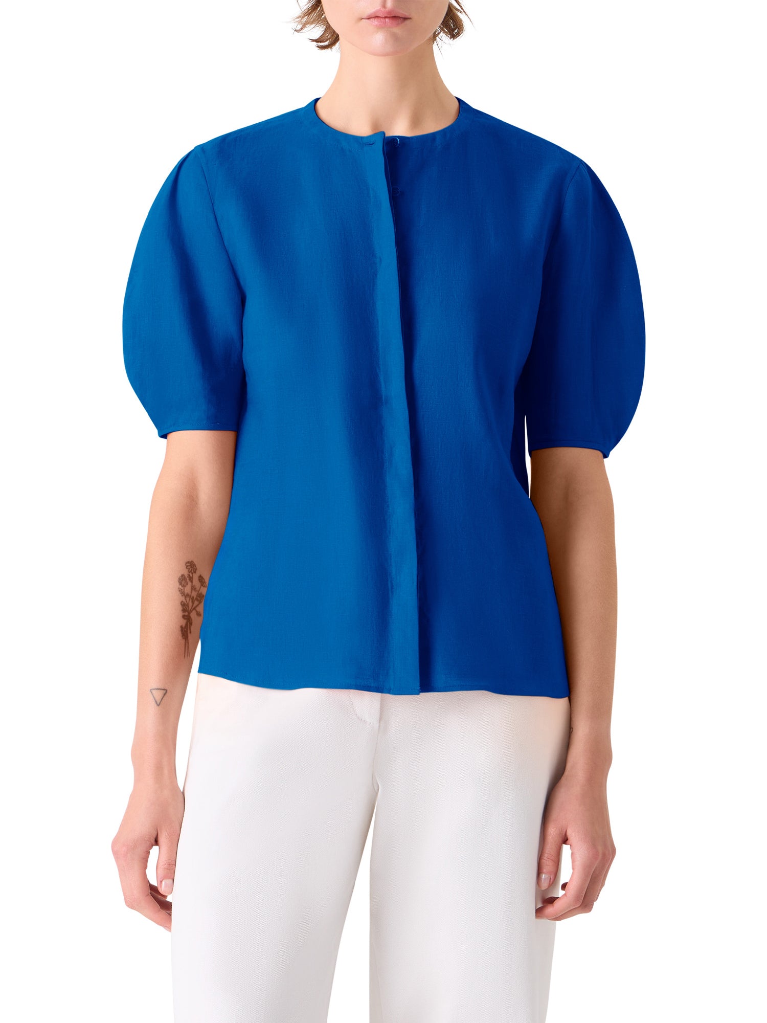 Linen Puff-Sleeve Blouse