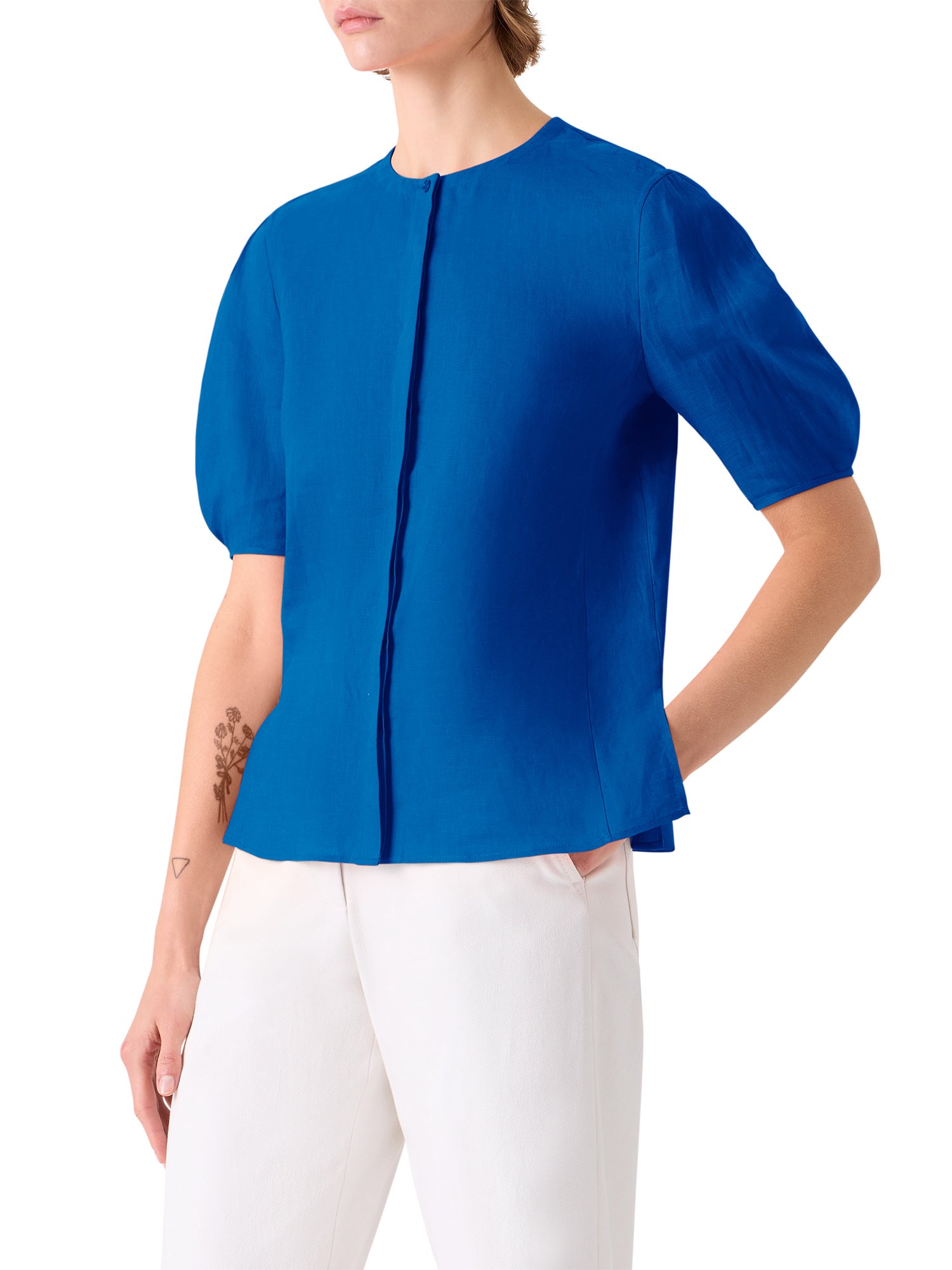 Linen Puff-Sleeve Blouse