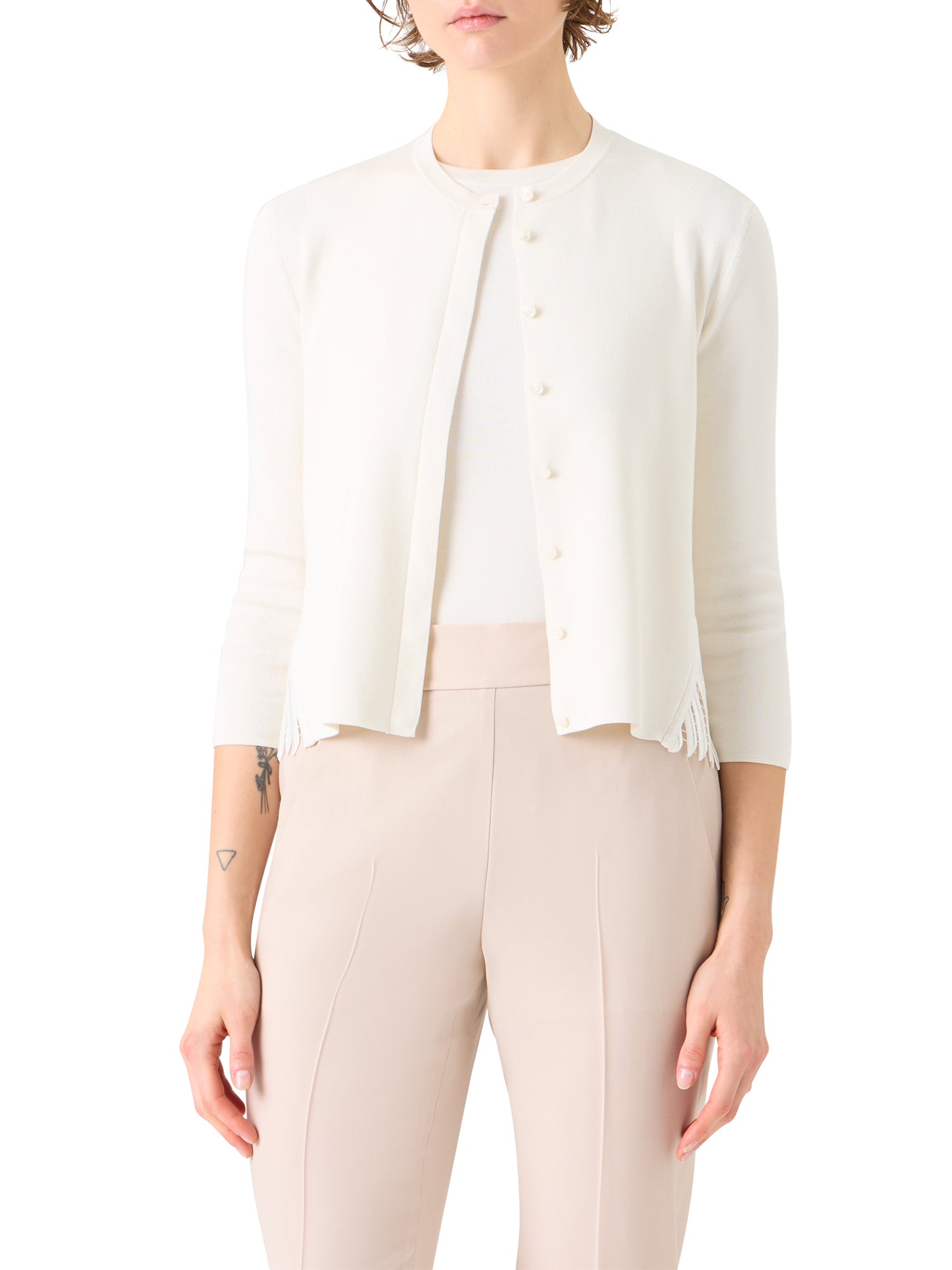 Silk Wave Guipure Lace-Back Cardigan