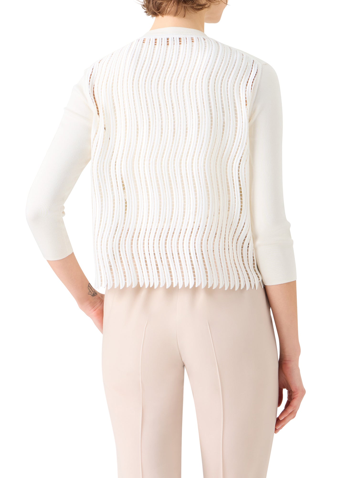 Silk Wave Guipure Lace-Back Cardigan