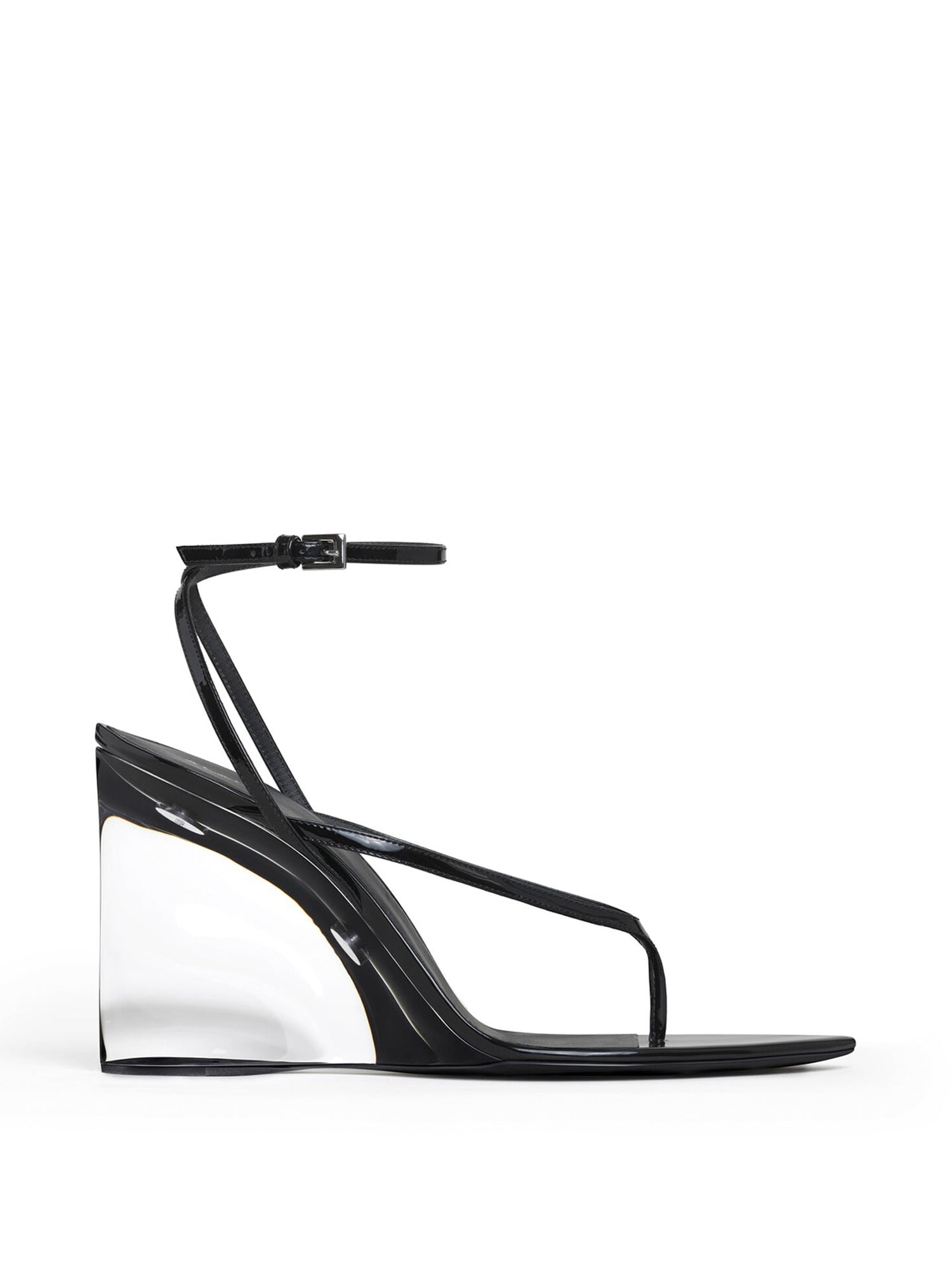 Patent Calfskin Invisible Thong Wedge Sandals