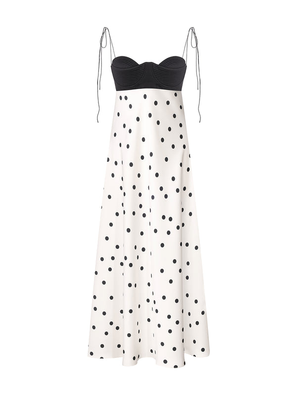 Erika Polka Dot Satin Midi Dress