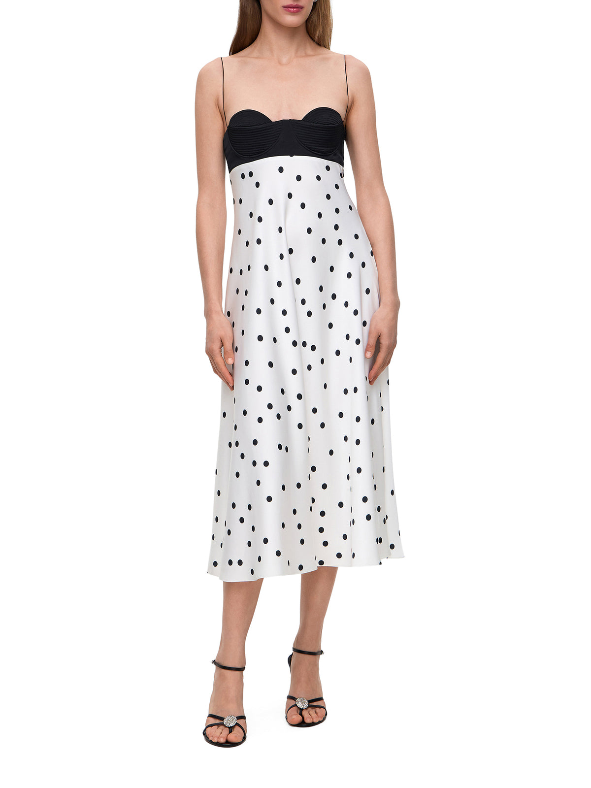 Erika Polka Dot Satin Midi Dress
