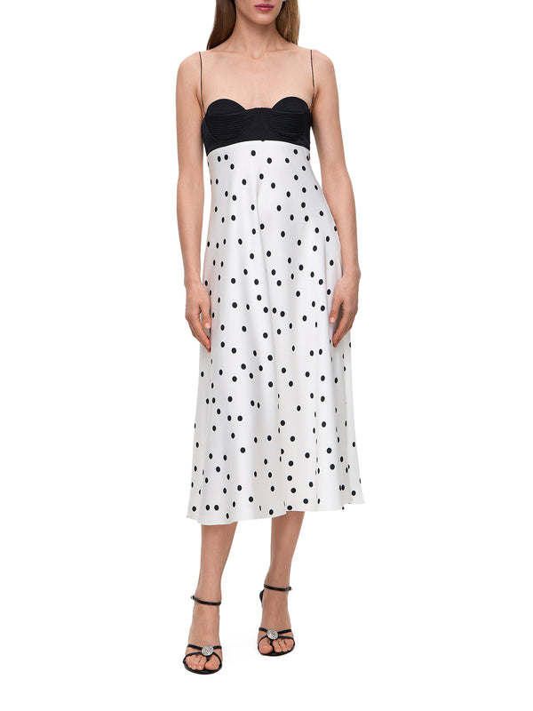 Erika Polka Dot Satin Midi Dress