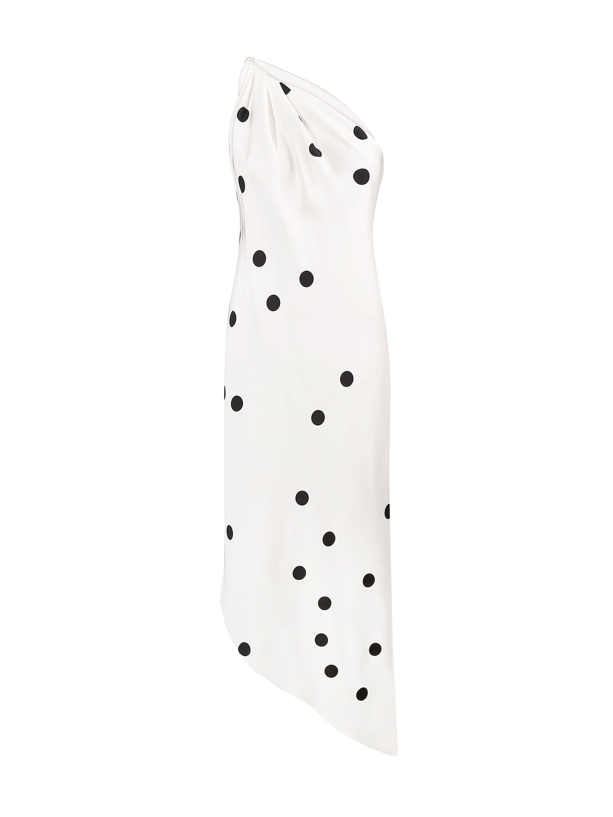 Mio One-Shoulder Polka Dot Satin Midi Dress