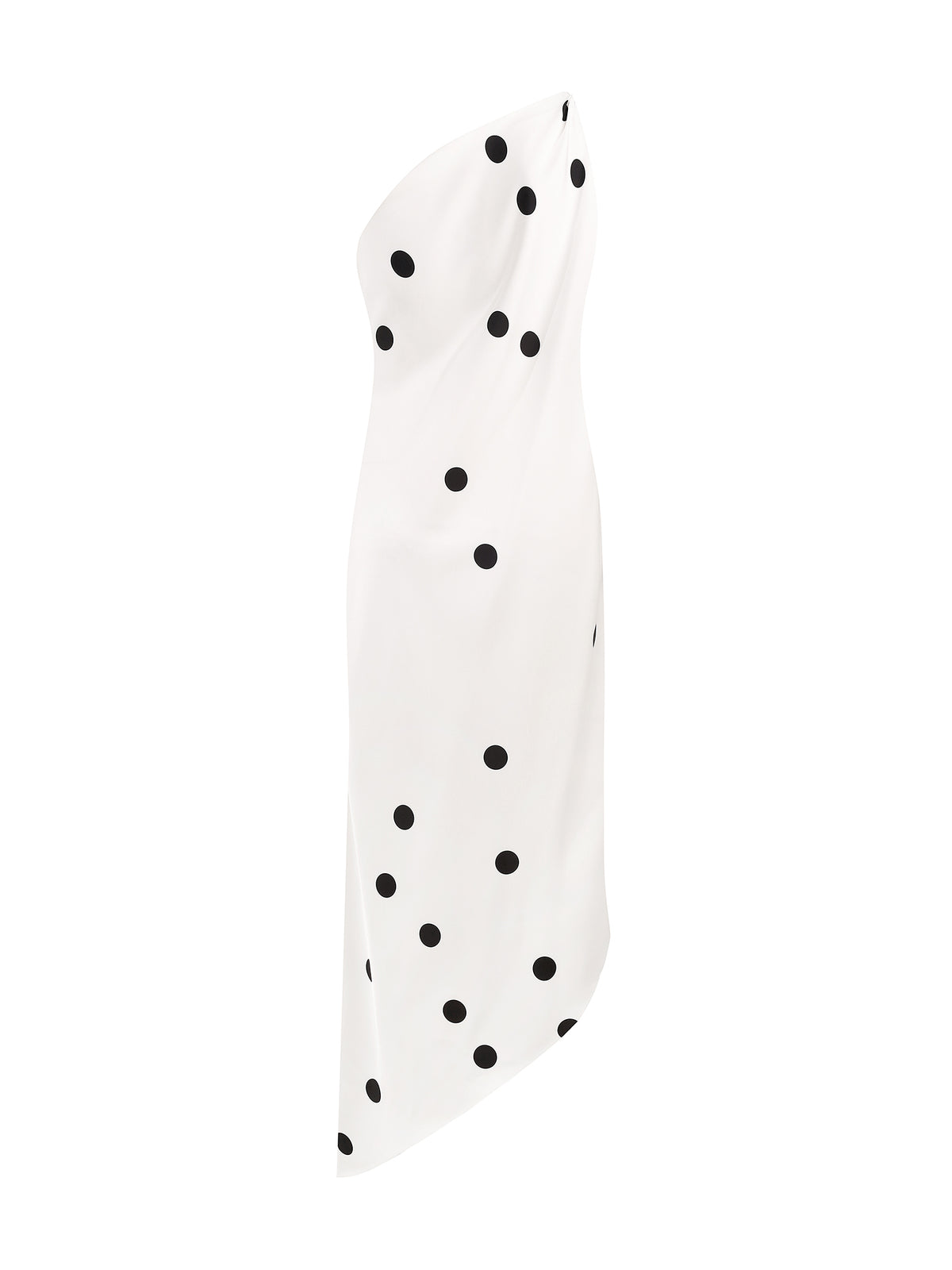 Mio One-Shoulder Polka Dot Satin Midi Dress