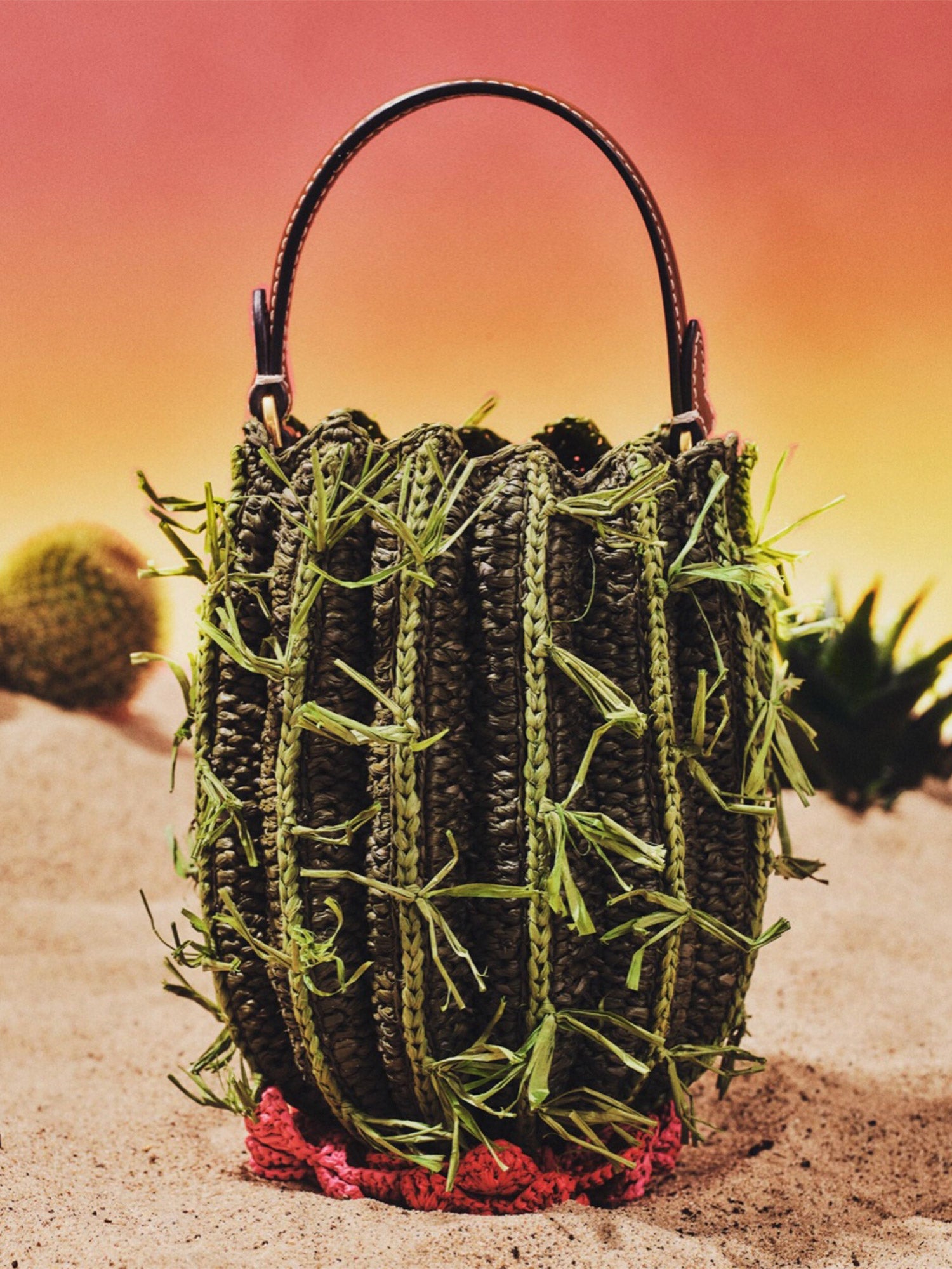 Raffia Cactus Crossbody Bag
