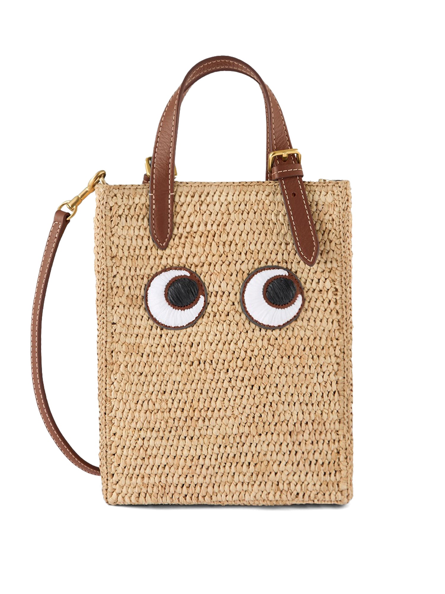 N/S Raffia Eyes Mini Crossbody Tote