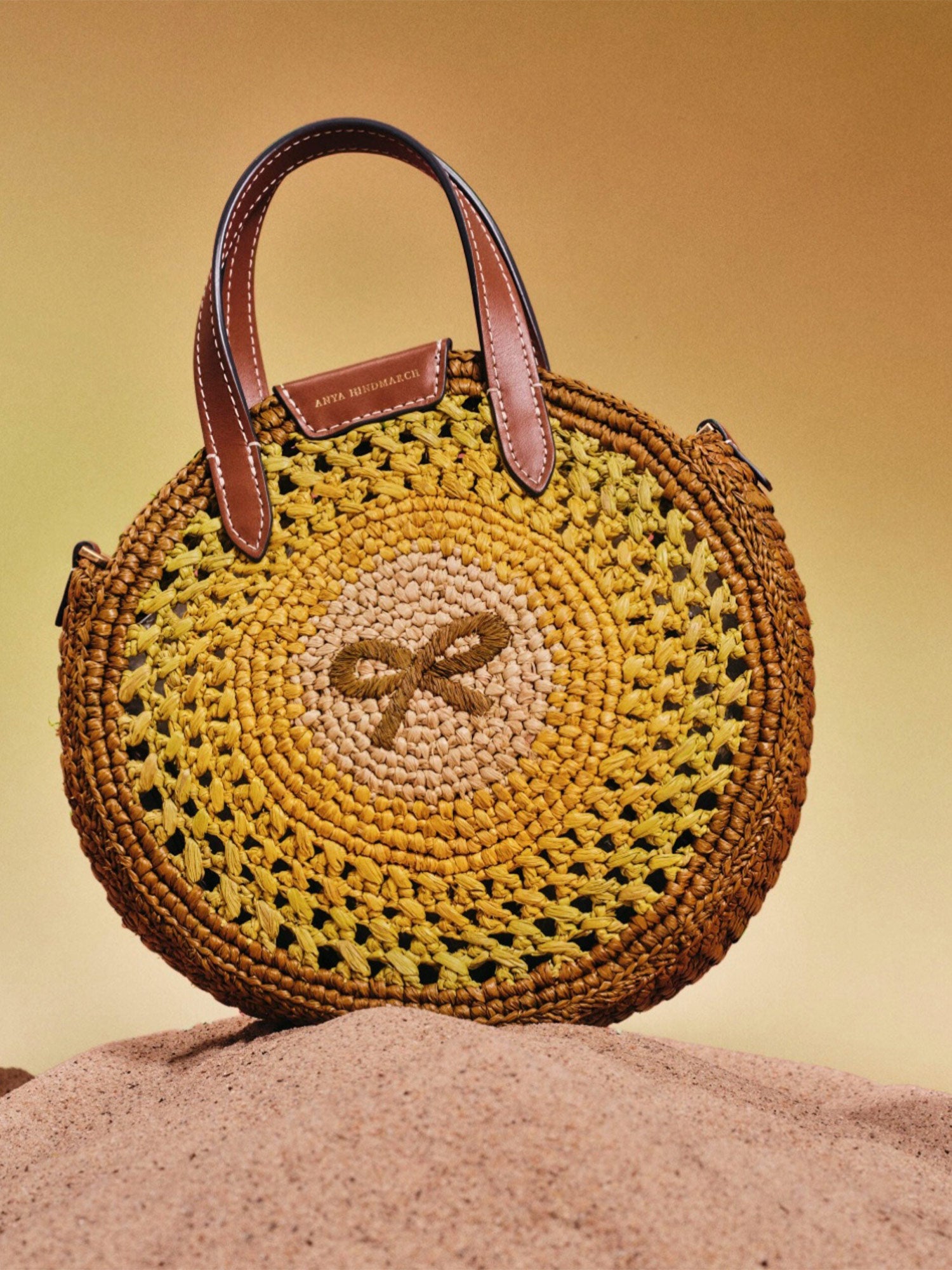 Raffia Small Round Bow Tote