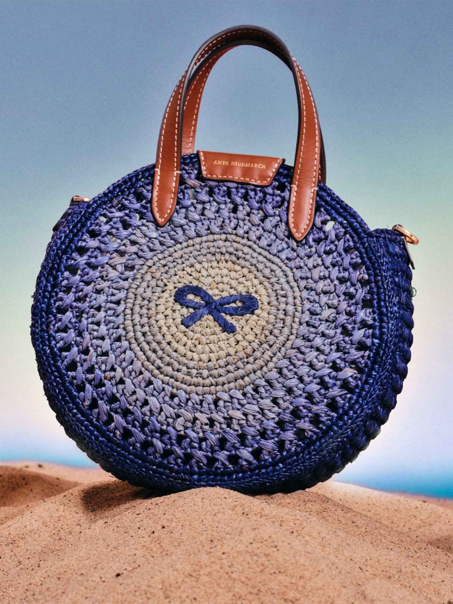 Raffia Small Round Bow Tote