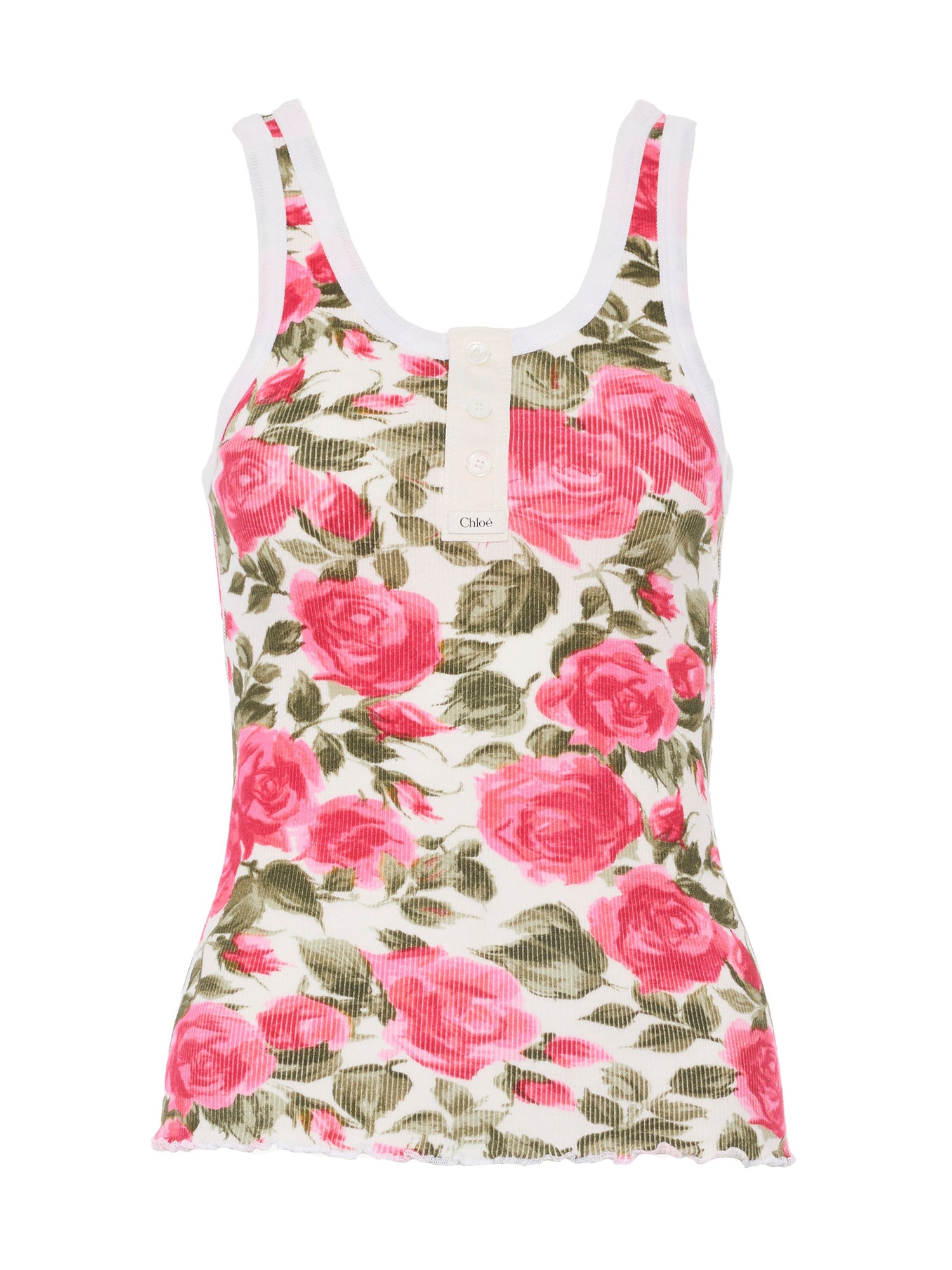 Floral Cotton Jersey Henley Tank