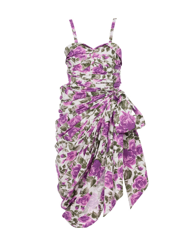 Wrapped Floral Poplin Bustier Midi Dress