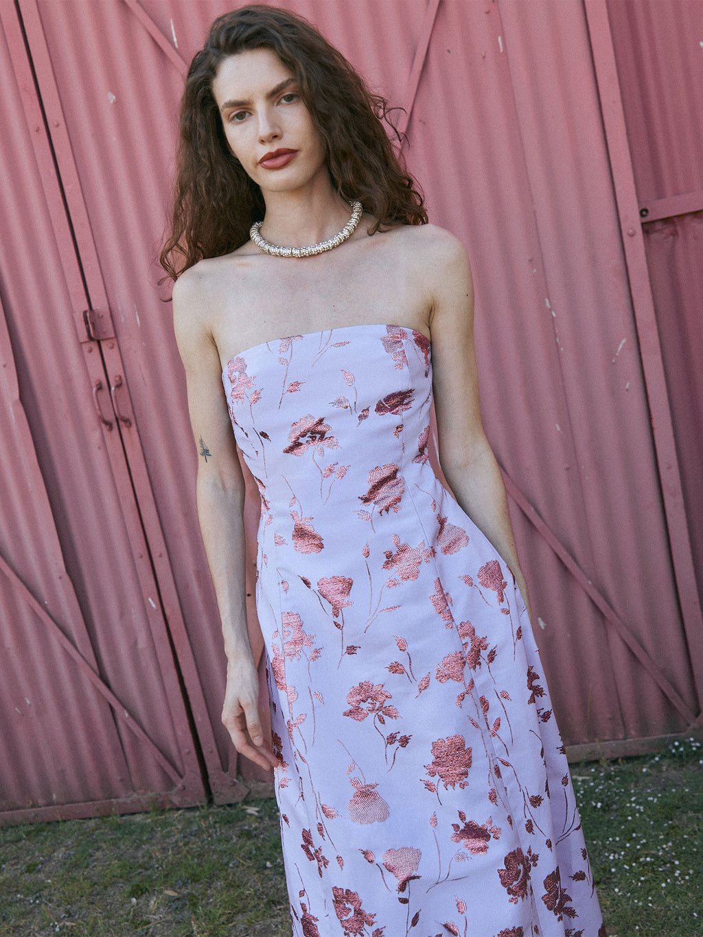Delphine | Colette Strapless Midi Dress Purple/Multi / US 4 Delphine | Colette Strapless Midi Dress Purple/Multi / US 4