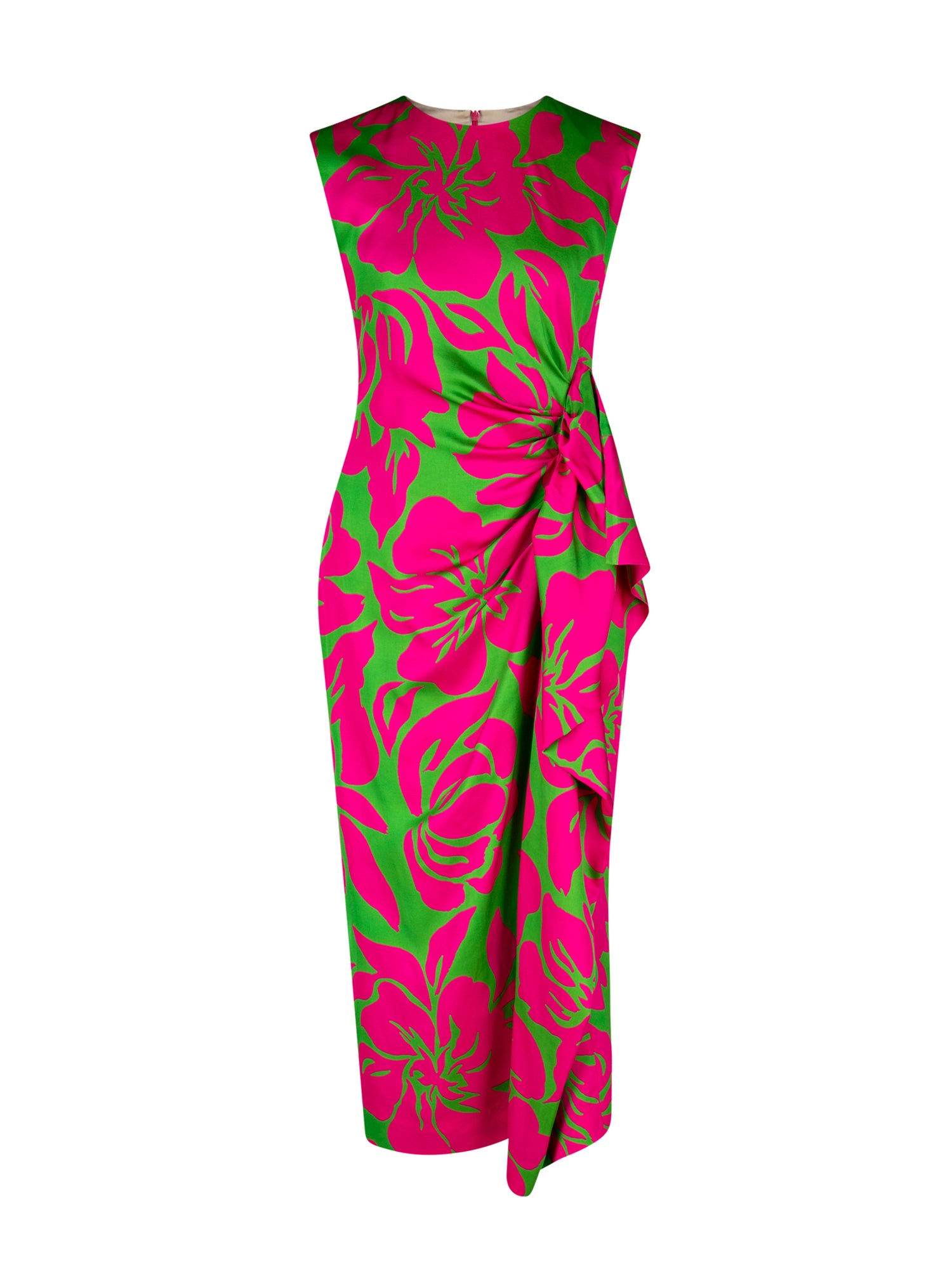 Droppy Satin Ruched Midi Dress