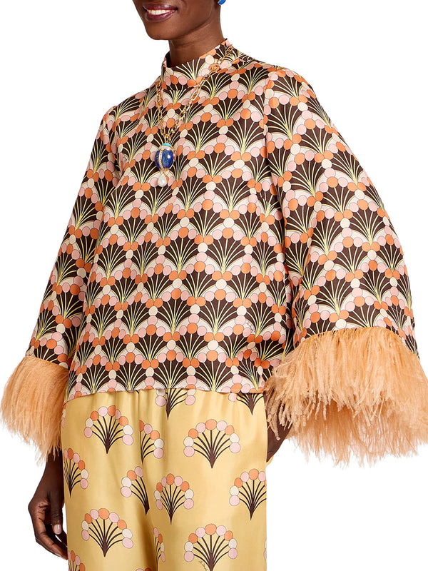 Silk Twill Make An Exit Top with Feathers