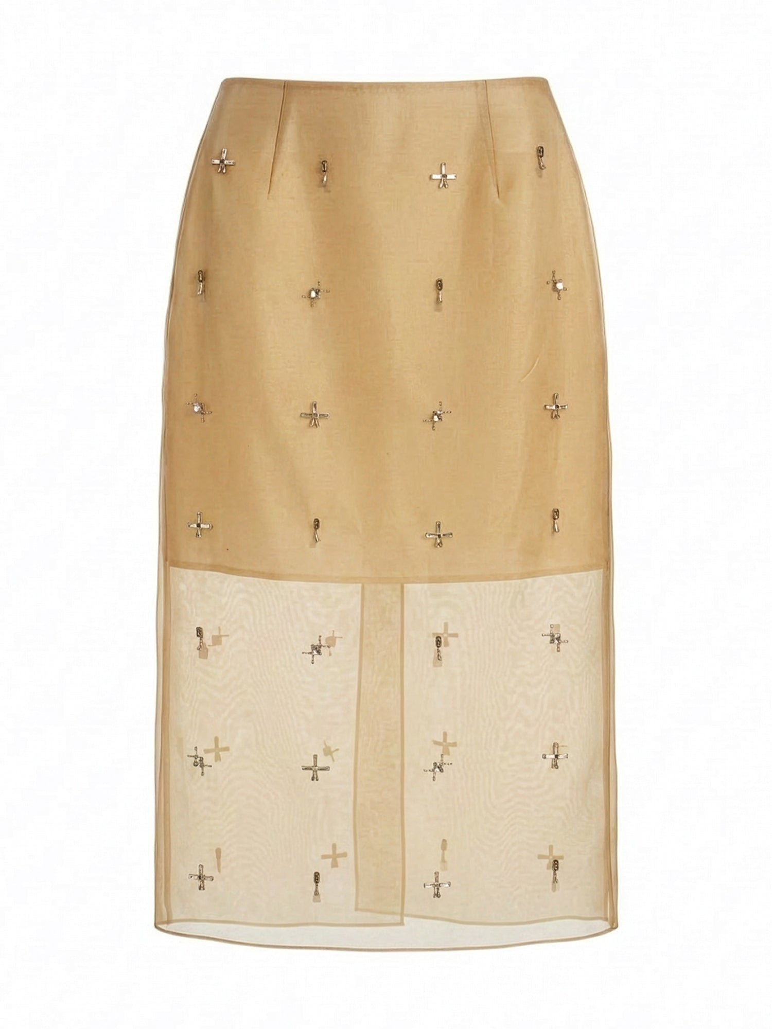 Embellished Organza Silk Pencil Skirt