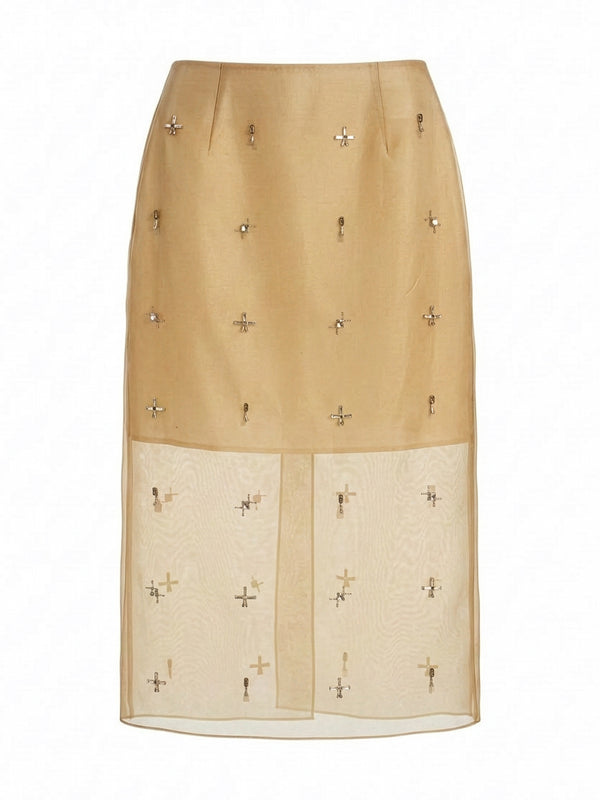 Embellished Organza Silk Pencil Skirt