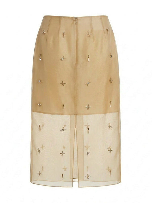 Embellished Organza Silk Pencil Skirt