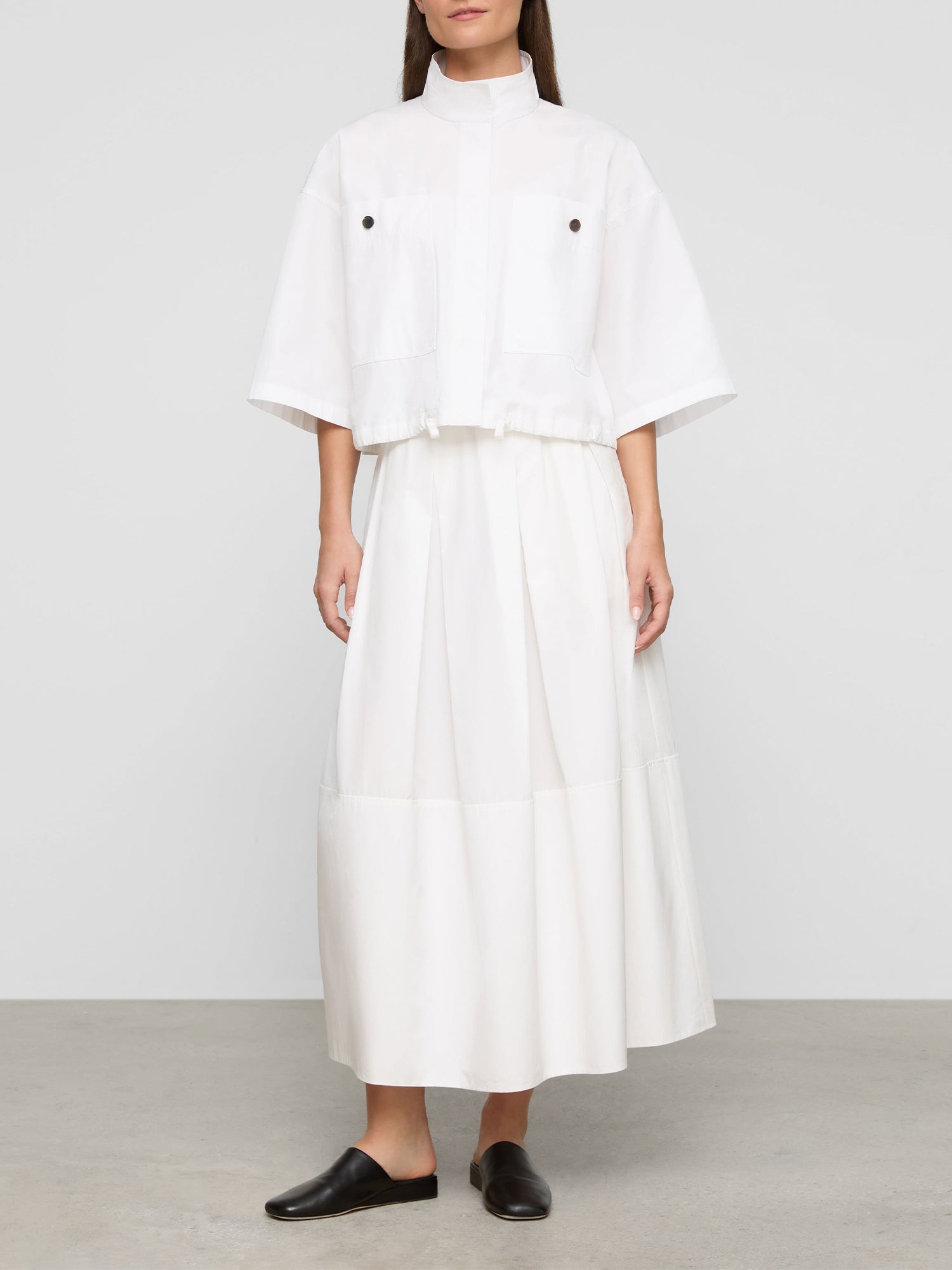 Short-Sleeve Oversized Cotton Shirt Jacket