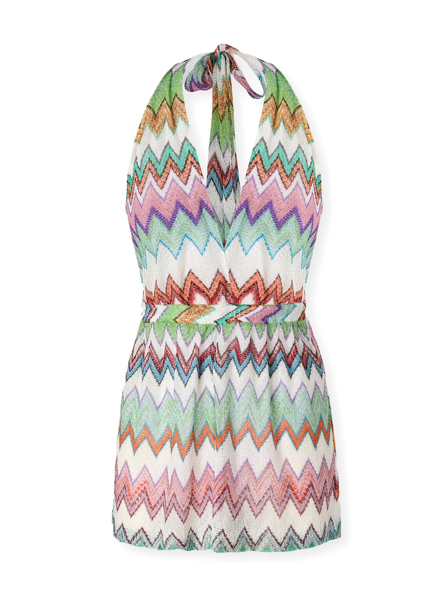 Macro Zig-Zag Lamé Halter Romper