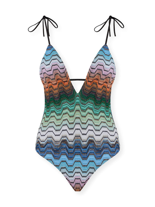 Raschel Lamé Striped One-Piece