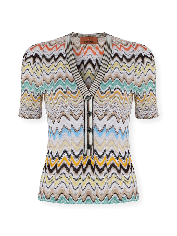 Chevron Knit Short-Sleeve Top
