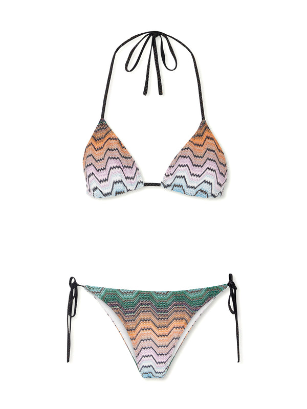 Raschel Lamé Striped Triangle Bikini