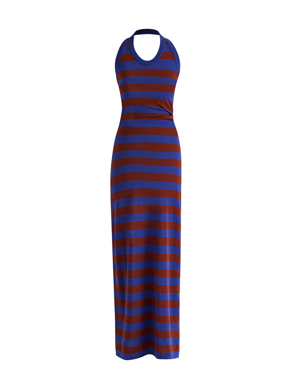 Frann Striped Cotton Halter Midi Dress