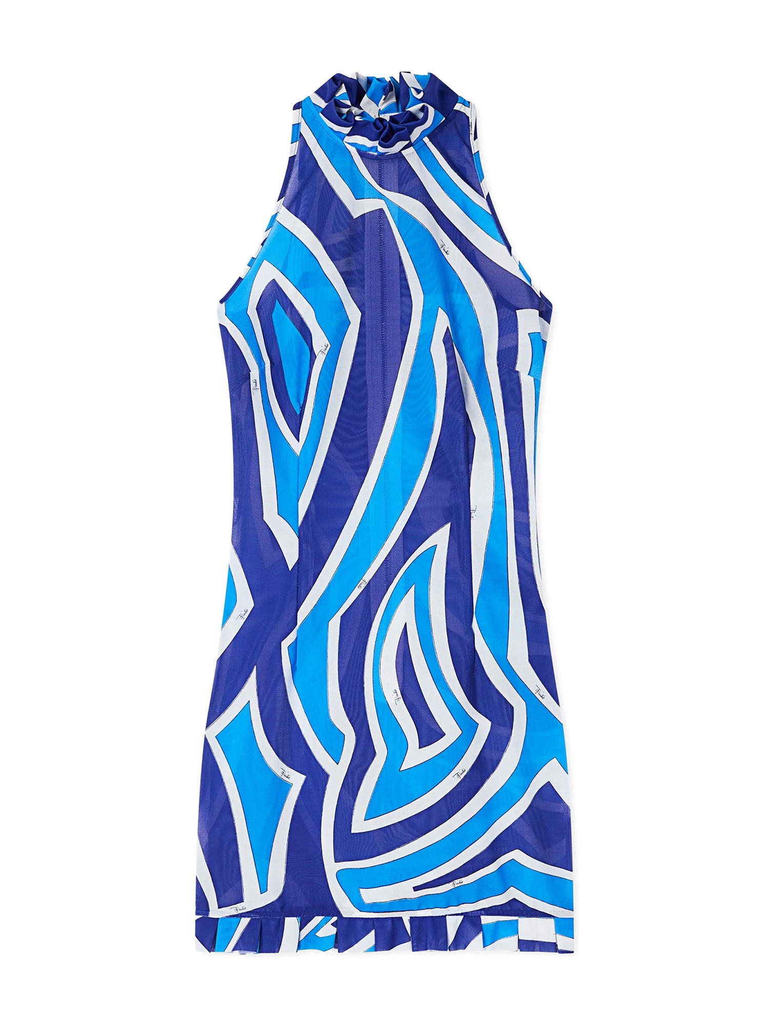 Pucci - Labirinto Print Dress with Ruffle Details - Size: 38 - Turquoise & Blue - In Mesh