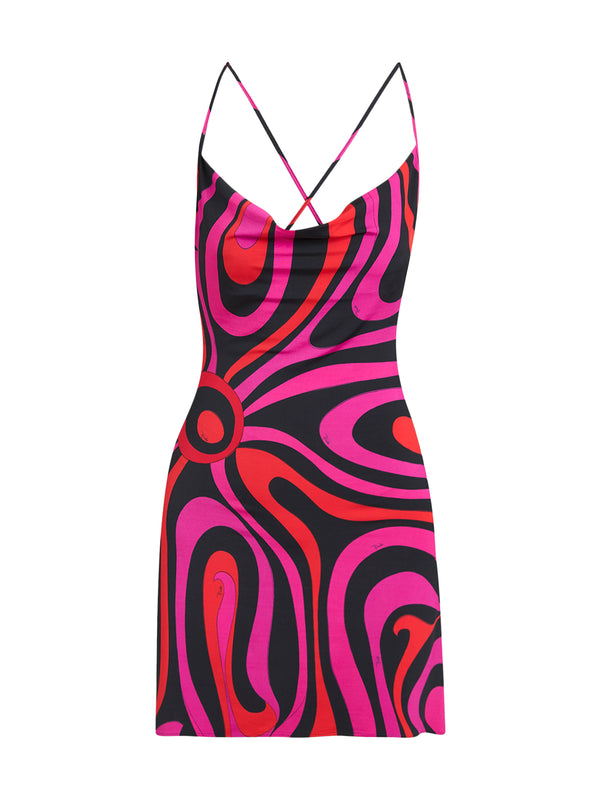 Marmo-Print Jersey Cowl-Neck Mini Dress