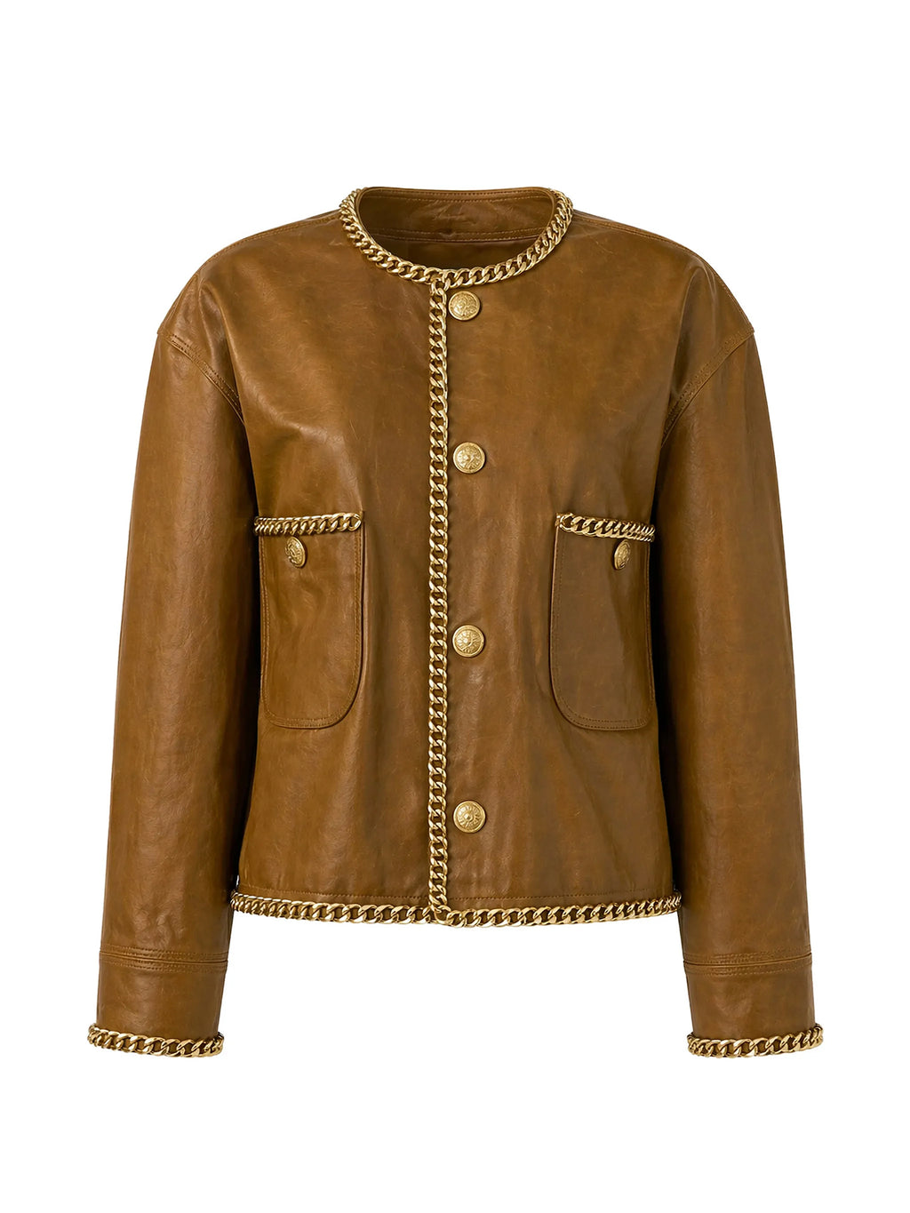 R13 | Chain Embellished Cropped Leather Jacket – Kirna Zabête