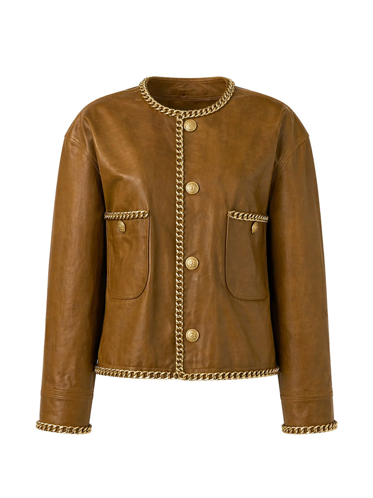 R13 | Chain Embellished Cropped Leather Jacket – Kirna Zabête