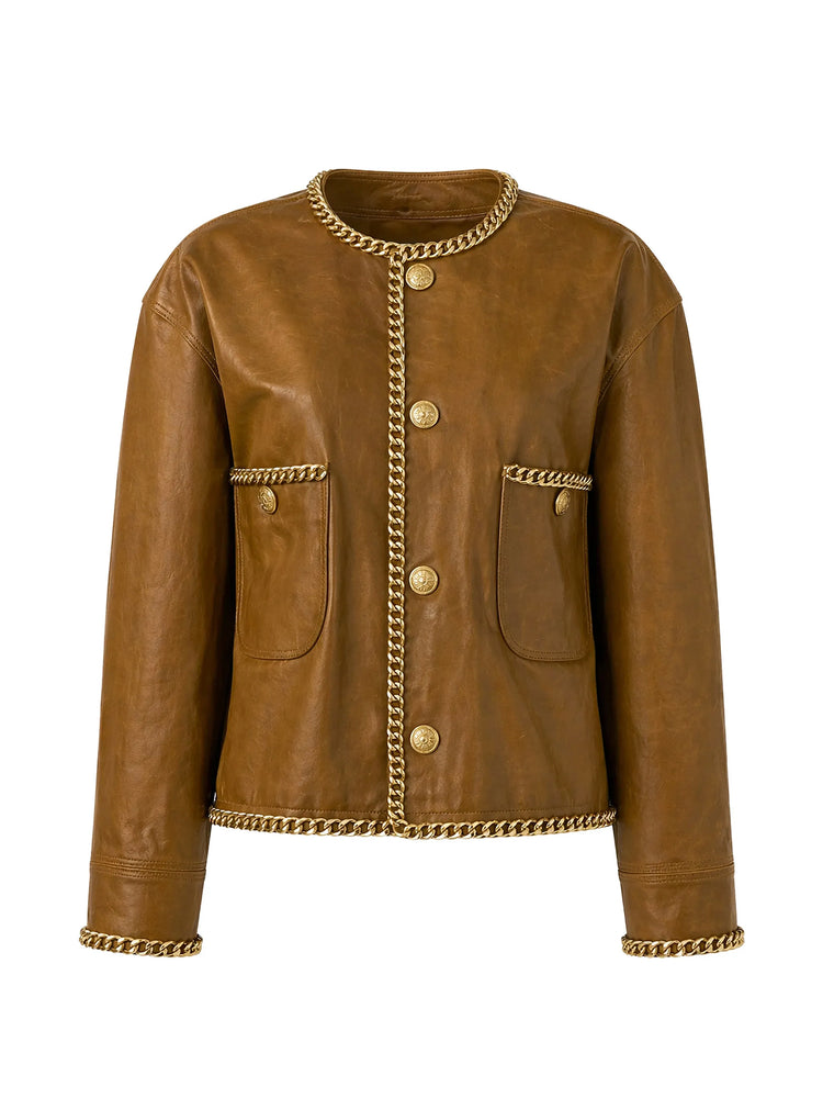 R13 | Chain Embellished Cropped Leather Jacket – Kirna Zabête