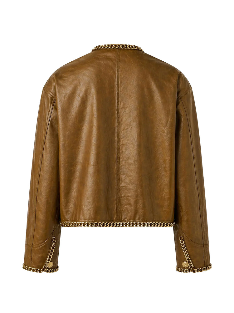R13 | Chain Embellished Cropped Leather Jacket – Kirna Zabête