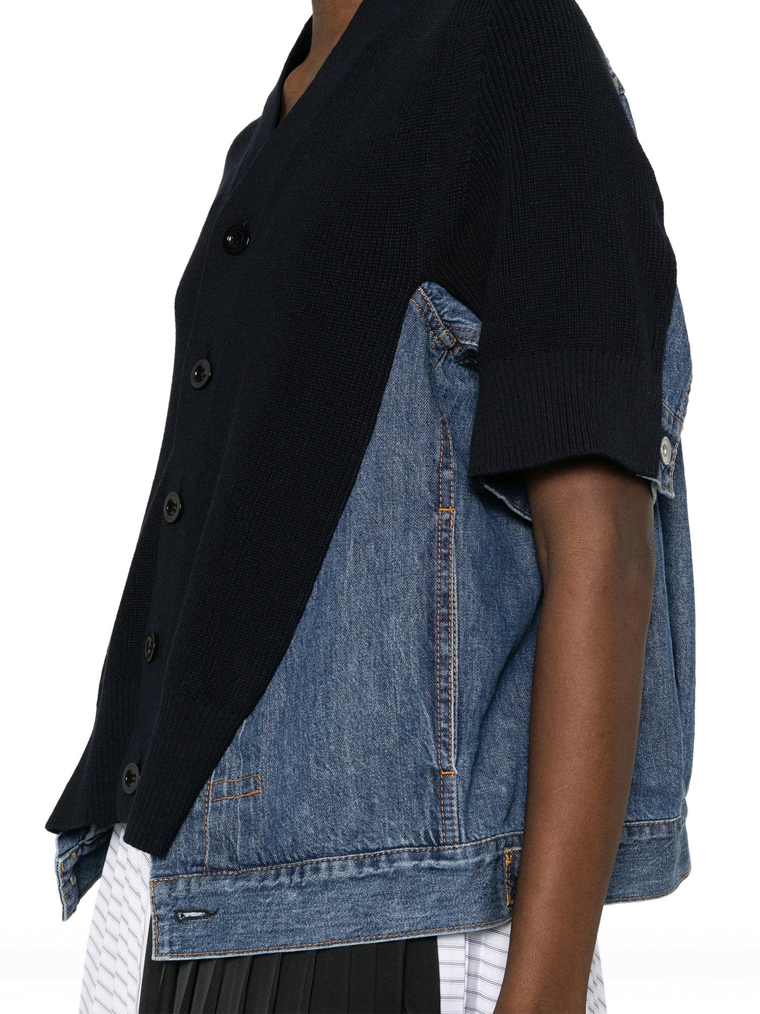 Denim x Knit Short Sleeve Cardigan