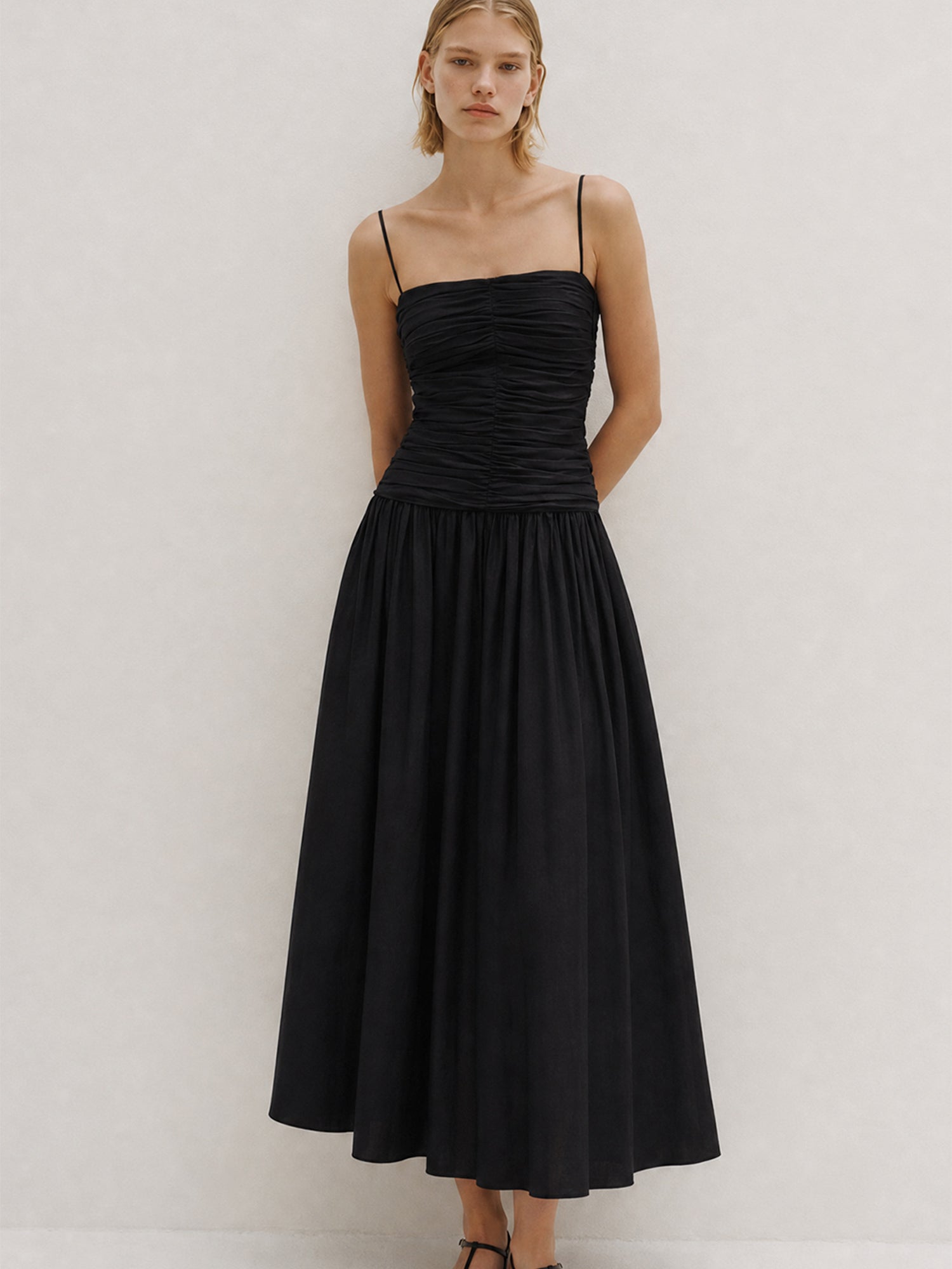 Amina Ruched Cotton Midi Dress