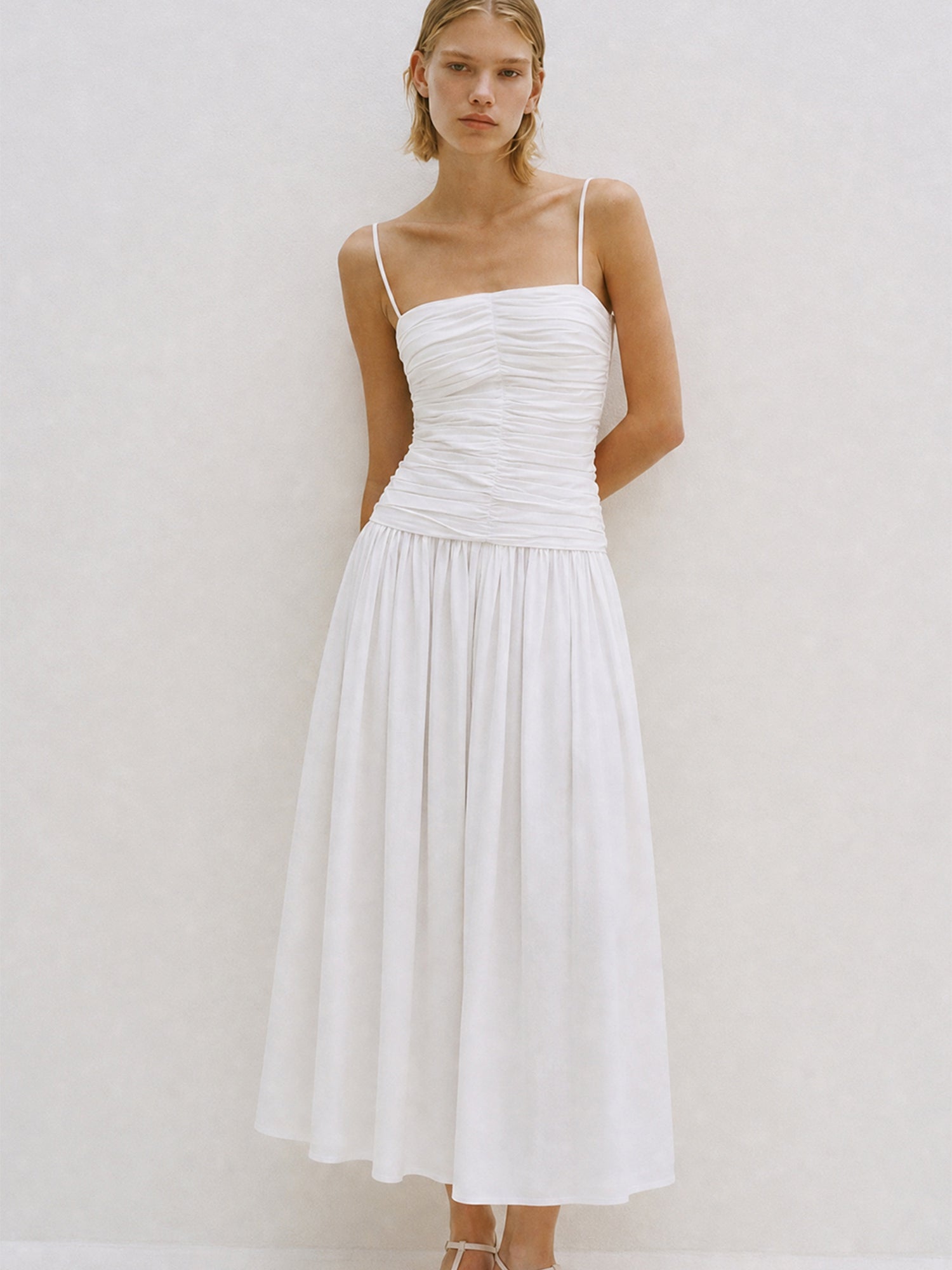 Amina Ruched Cotton Midi Dress