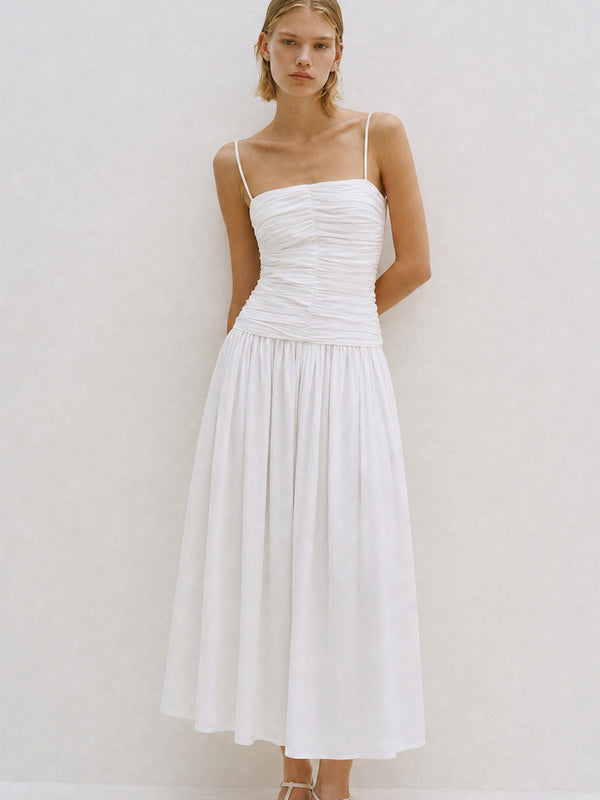 Amina Ruched Cotton Midi Dress