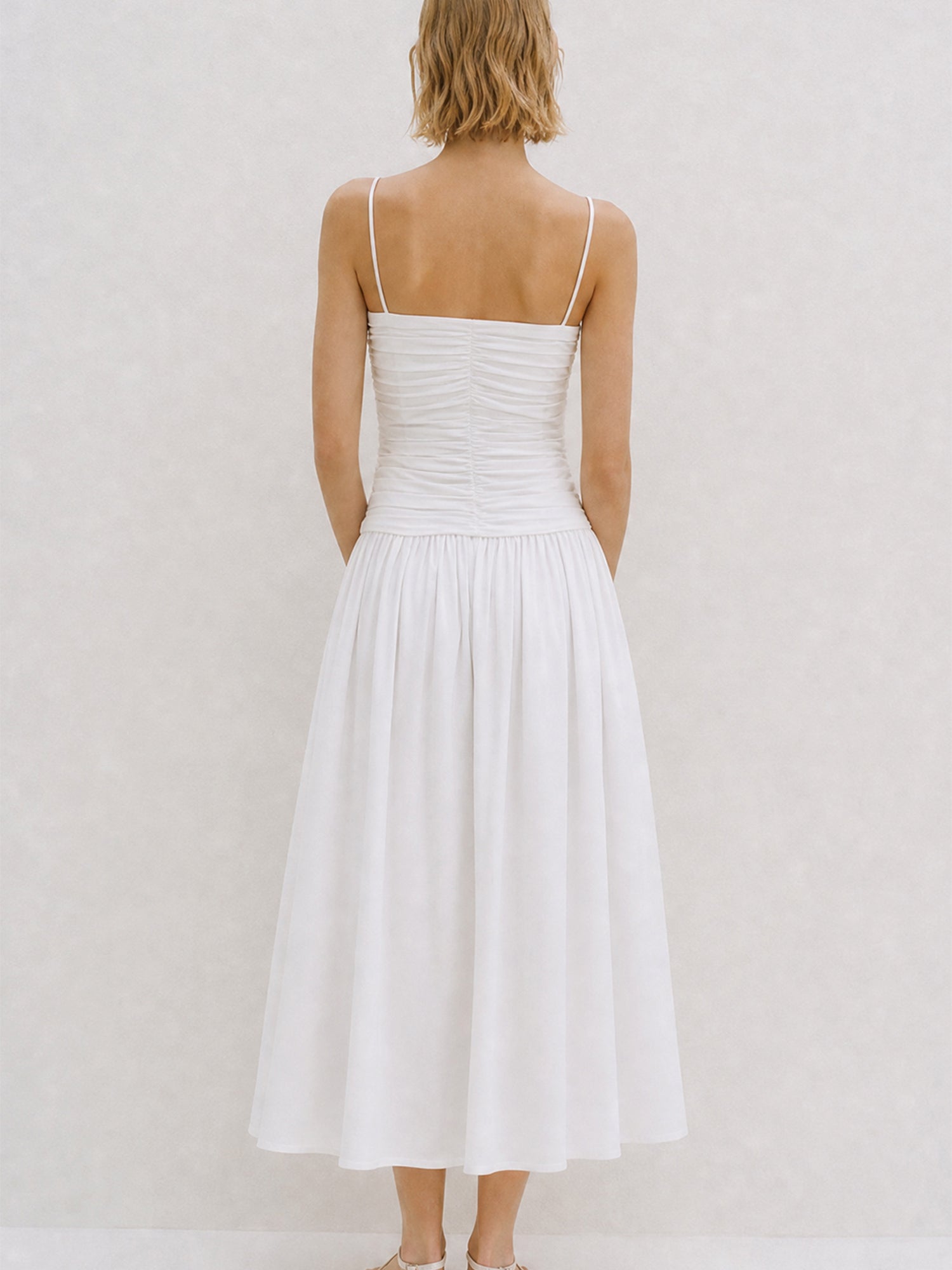 Amina Ruched Cotton Midi Dress