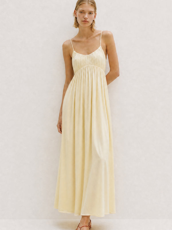 Katrine Pleated Satin Maxi Dress