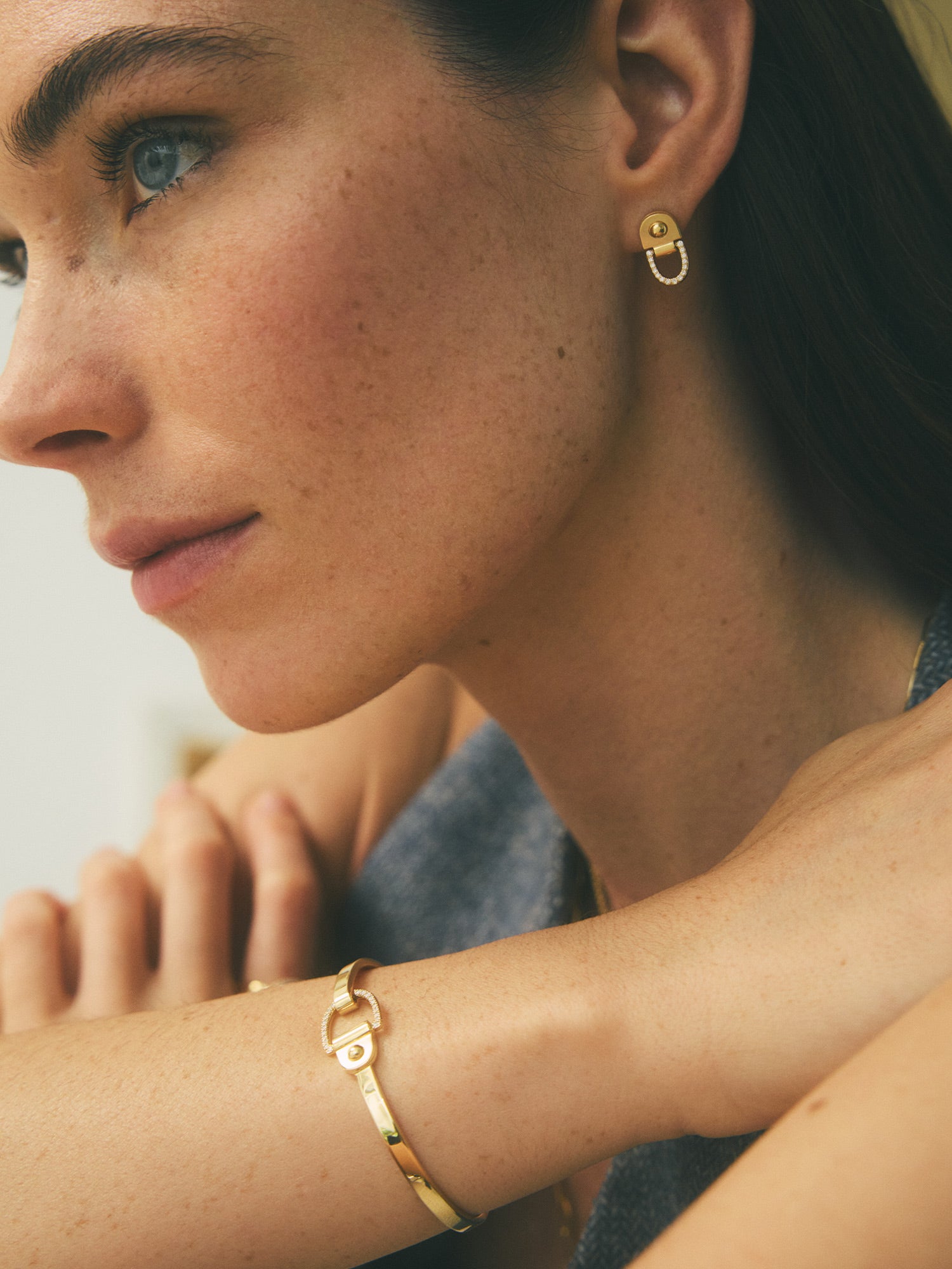 Yellow Gold and Diamond Rivet S Earrings