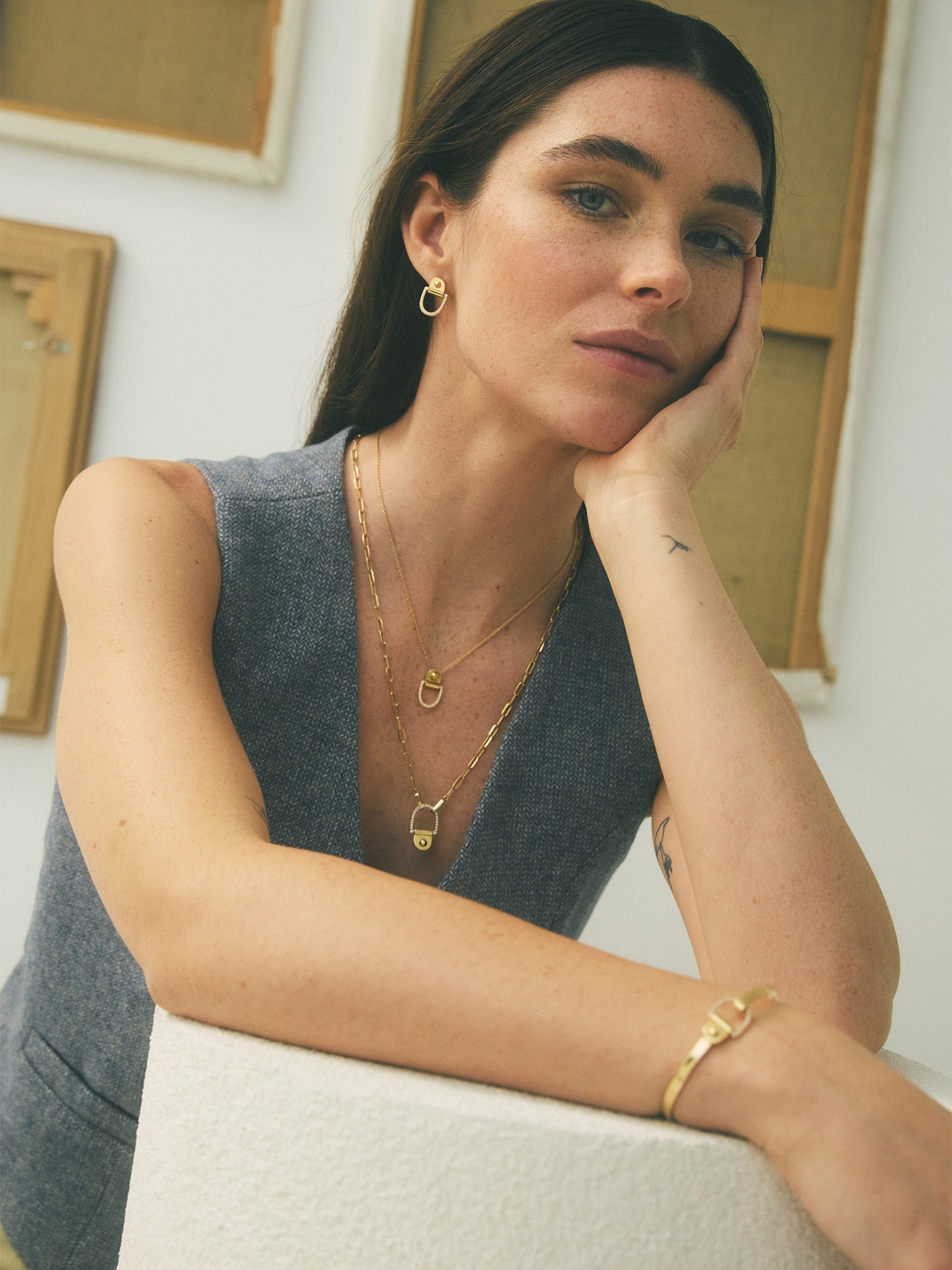 Yellow Gold and Diamond Rivet S Earrings