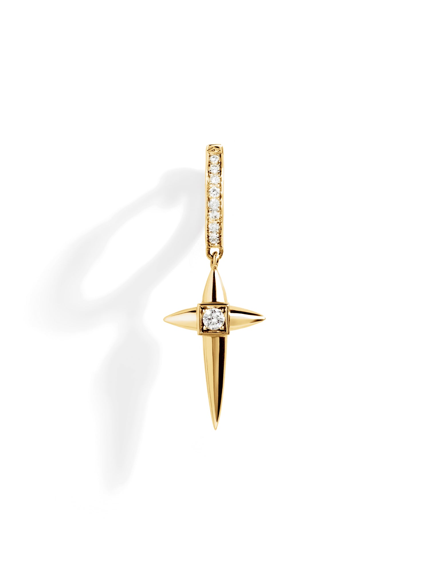 Yellow Gold and Diamond Rockaway Mini Cross Hoop Earring