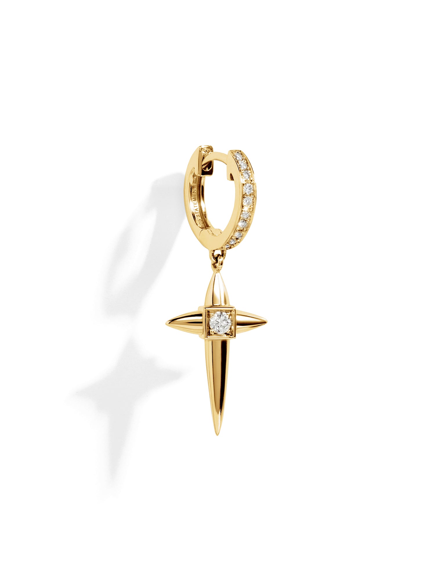 Yellow Gold and Diamond Rockaway Mini Cross Hoop Earring
