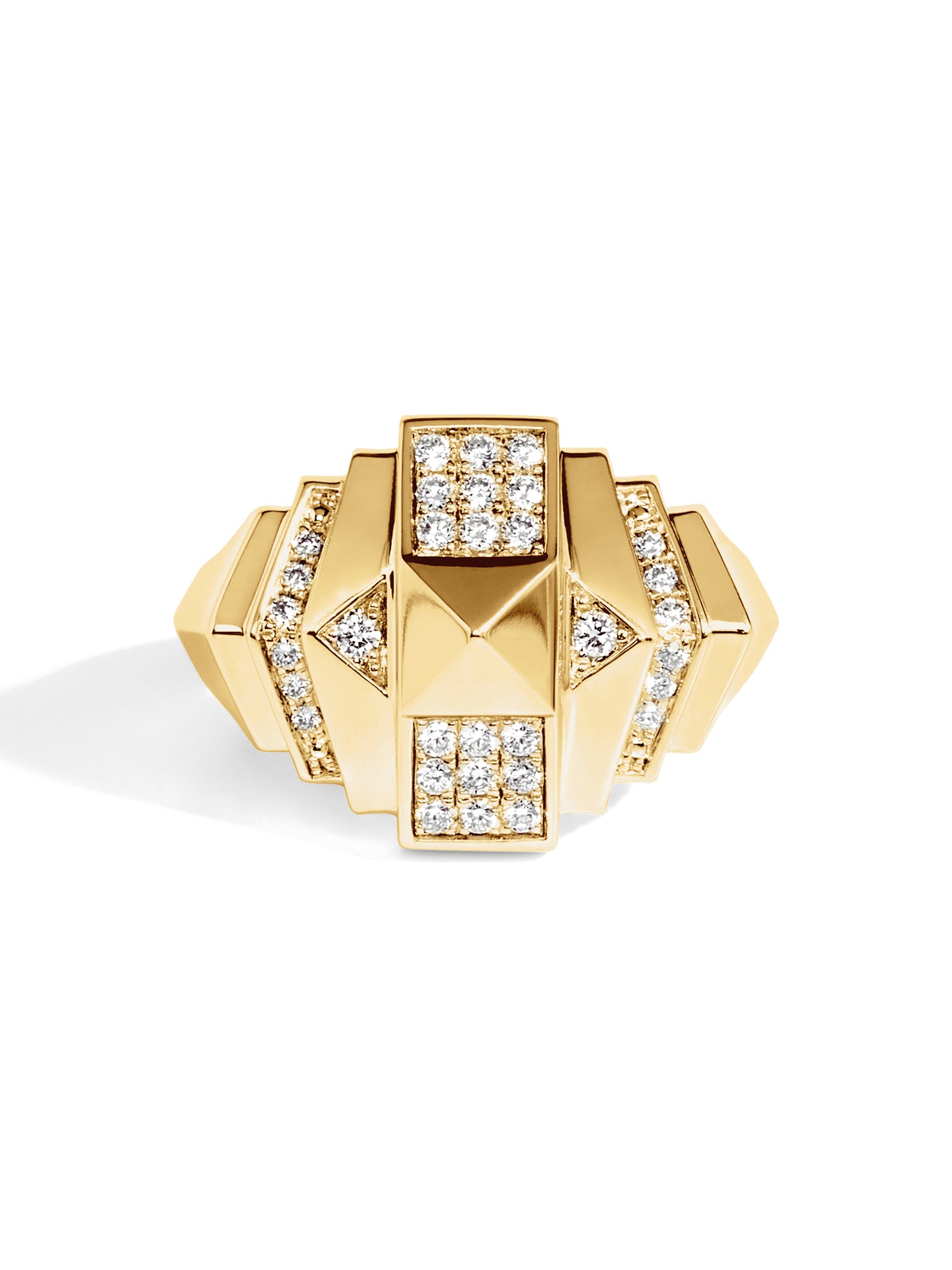 Yellow Gold and Diamond Rockaway Mini Pyramid Half Paved Ring