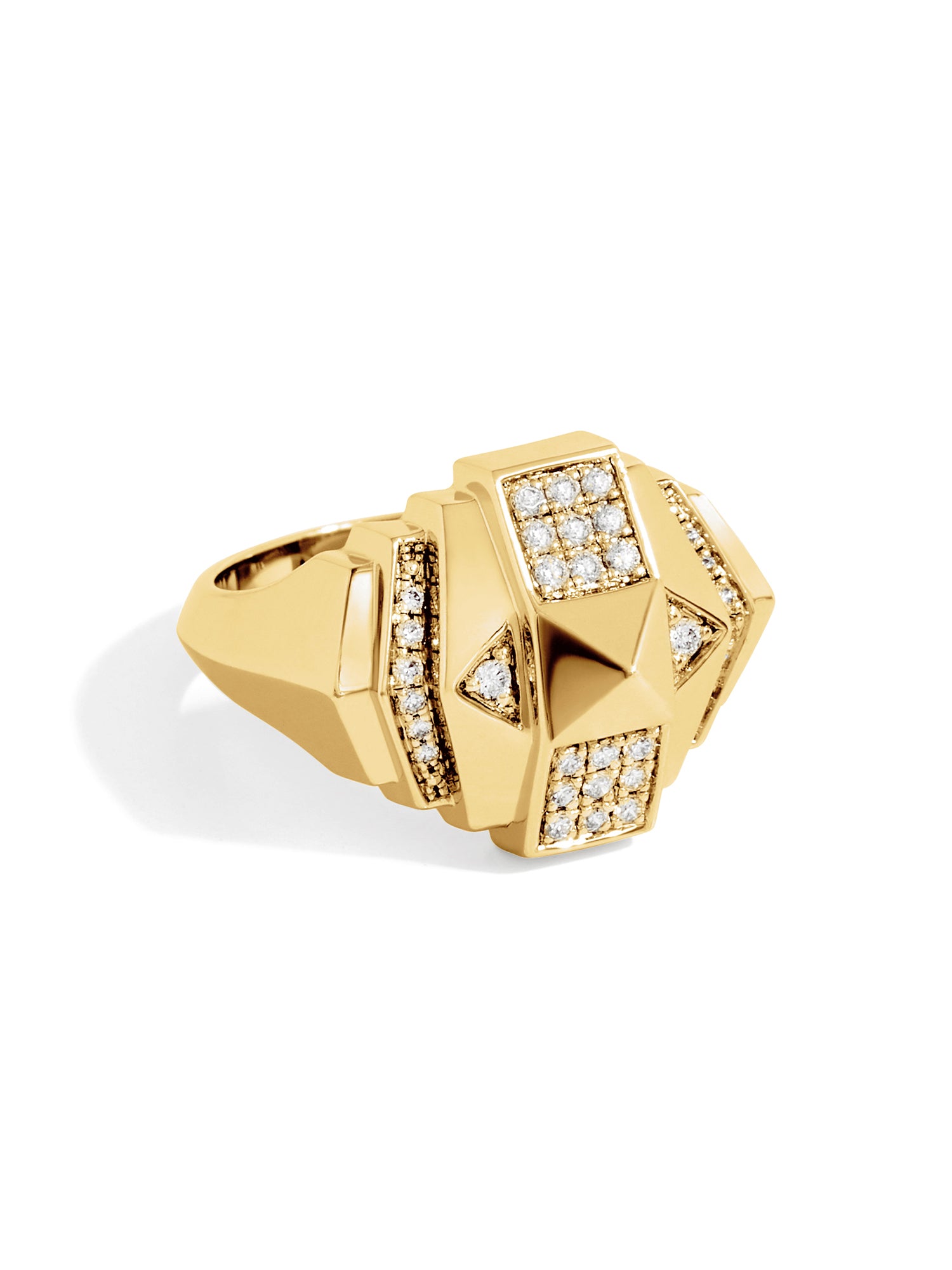 Yellow Gold and Diamond Rockaway Mini Pyramid Half Paved Ring