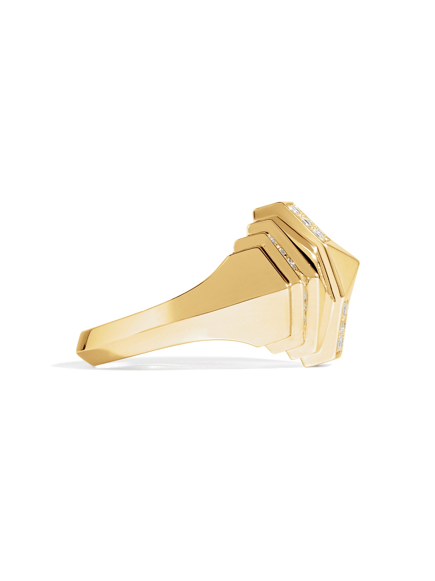 Yellow Gold and Diamond Rockaway Mini Pyramid Half Paved Ring