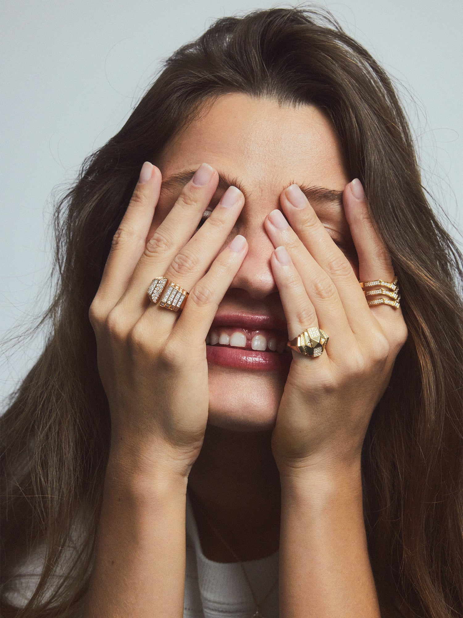 Yellow Gold and Diamond Rockaway Mini Pyramid Half Paved Ring
